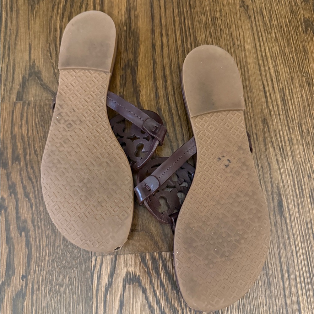 Tory Burch Black and Gold Logo Sandals - Picture 3 of 4
